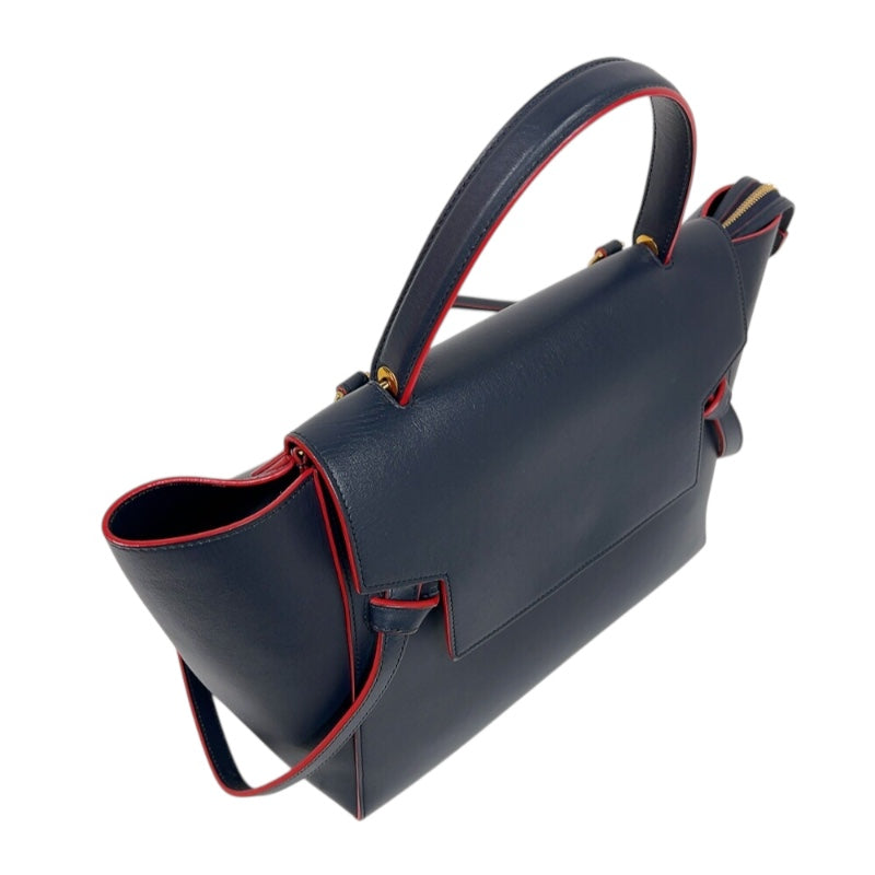 セリーヌ CELINE ベルトバッグナノ ネイビー/レッド　ゴールド金具 ドラムドカーフ レディース ハンドバッグ