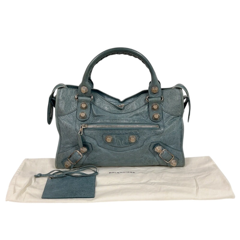 バレンシアガ BALENCIAGA ザ・ジャイアントシティ 173084 ブルー　シルバー金具 レザー レディース ハンドバッグ