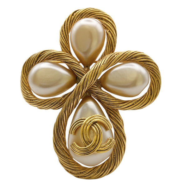 シャネル CHANEL 94A　ココマーククロスパールブローチ ゴールド GP レディース ブローチ