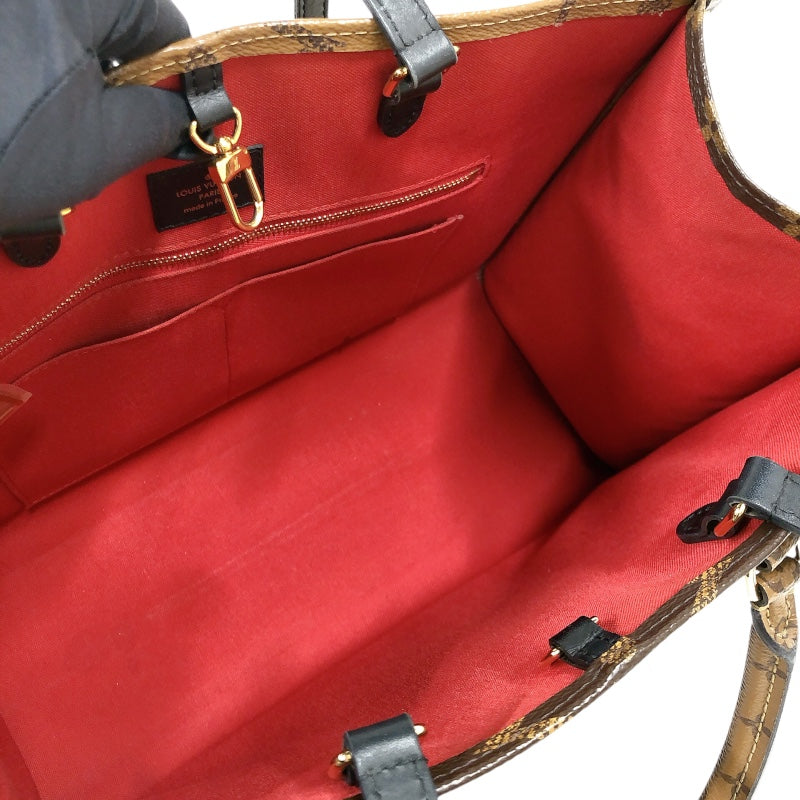 ルイ・ヴィトン LOUIS VUITTON オンザゴーMM M45321 ブラウン　ゴールド金具 モノグラム・リバース レディース ハンドバッグ