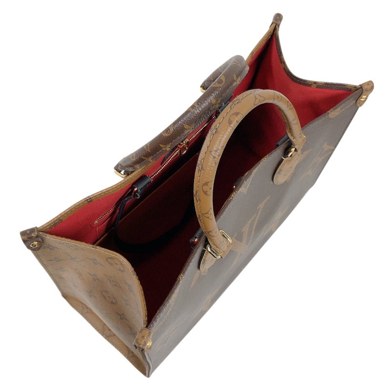 ルイ・ヴィトン LOUIS VUITTON オンザゴーMM M45321 ブラウン　ゴールド金具 モノグラム・リバース レディース ハンドバッグ