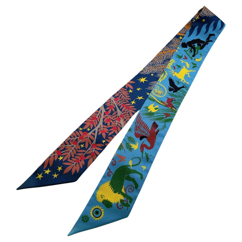 エルメス HERMES ツイリー Extrives Parisielu ブルー シルク100％ レディース スカーフ