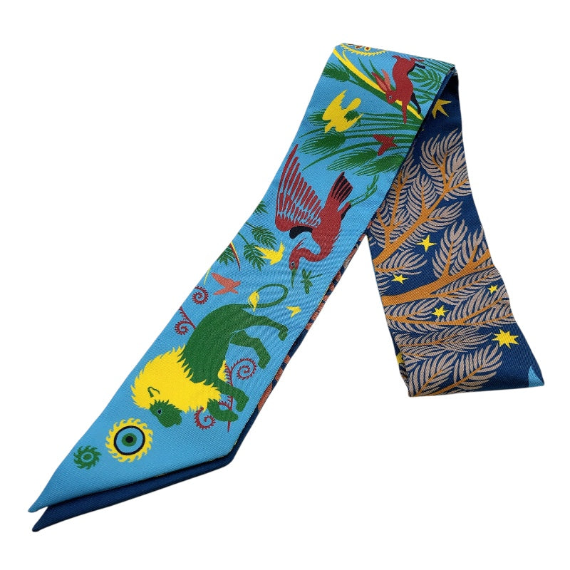 エルメス HERMES ツイリー Extrives Parisielu ブルー シルク100％ レディース スカーフ