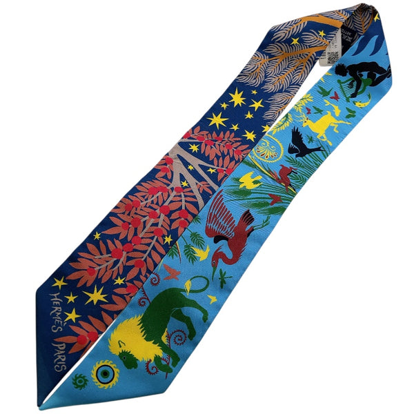 エルメス HERMES ツイリー Extrives Parisielu ブルー シルク100％ レディース スカーフ