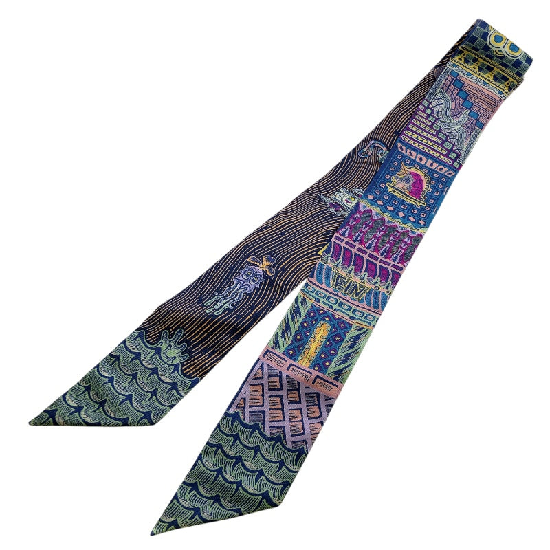 エルメス HERMES ツイリー　SUPER　SILK　QUEST 紫/緑/青 シルク100％ レディース スカーフ