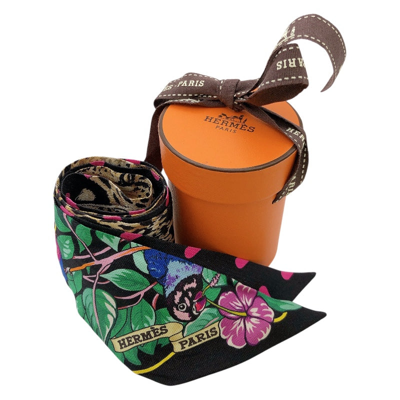 エルメス HERMES ツイリー Extrives Parisielu ブラック シルク100％ レディース スカーフ