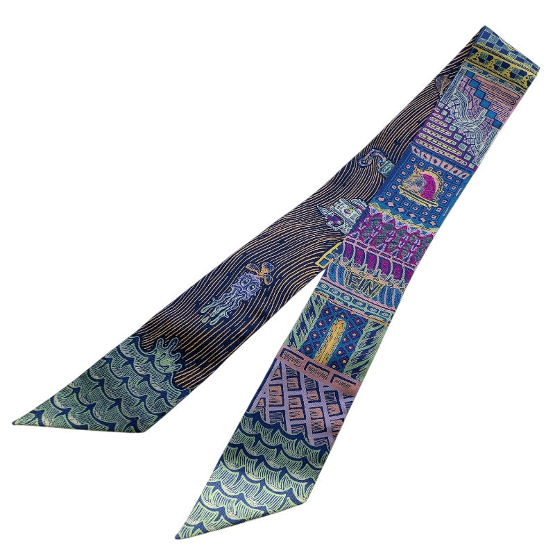 エルメス HERMES ツイリー　SUPER　SILK　QUEST 紫/緑/青 シルク100％ レディース スカーフ