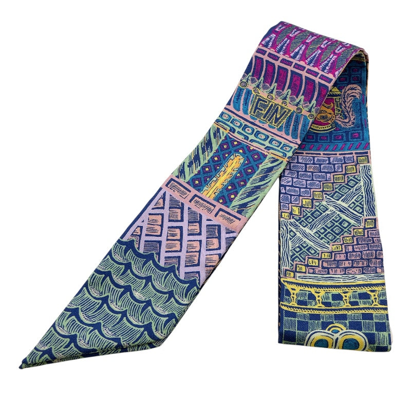 エルメス HERMES ツイリー　SUPER　SILK　QUEST 紫/緑/青 シルク100％ レディース スカーフ