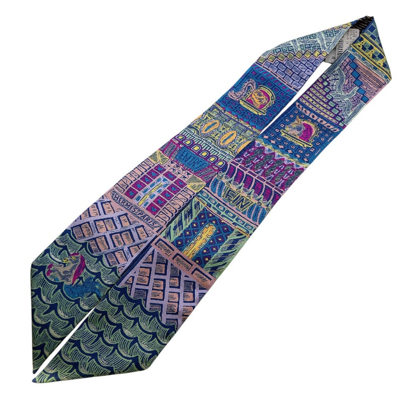 エルメス HERMES ツイリー　SUPER　SILK　QUEST 紫/緑/青 シルク100％ レディース スカーフ