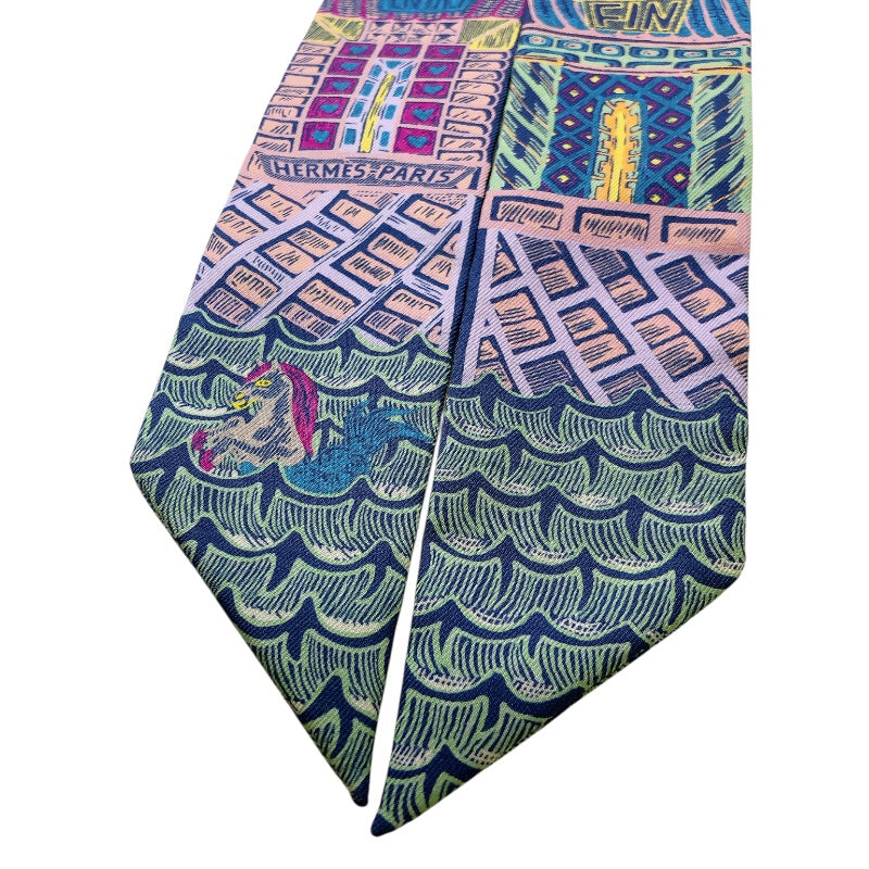 エルメス HERMES ツイリー　SUPER　SILK　QUEST 紫/緑/青 シルク100％ レディース スカーフ