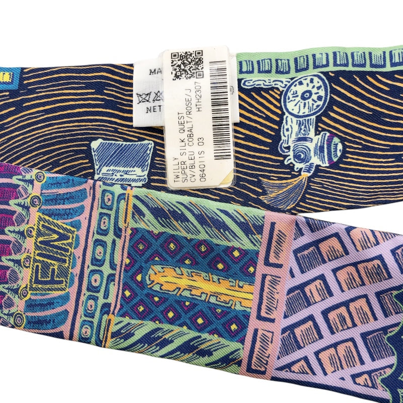 エルメス HERMES ツイリー　SUPER　SILK　QUEST 紫/緑/青 シルク100％ レディース スカーフ