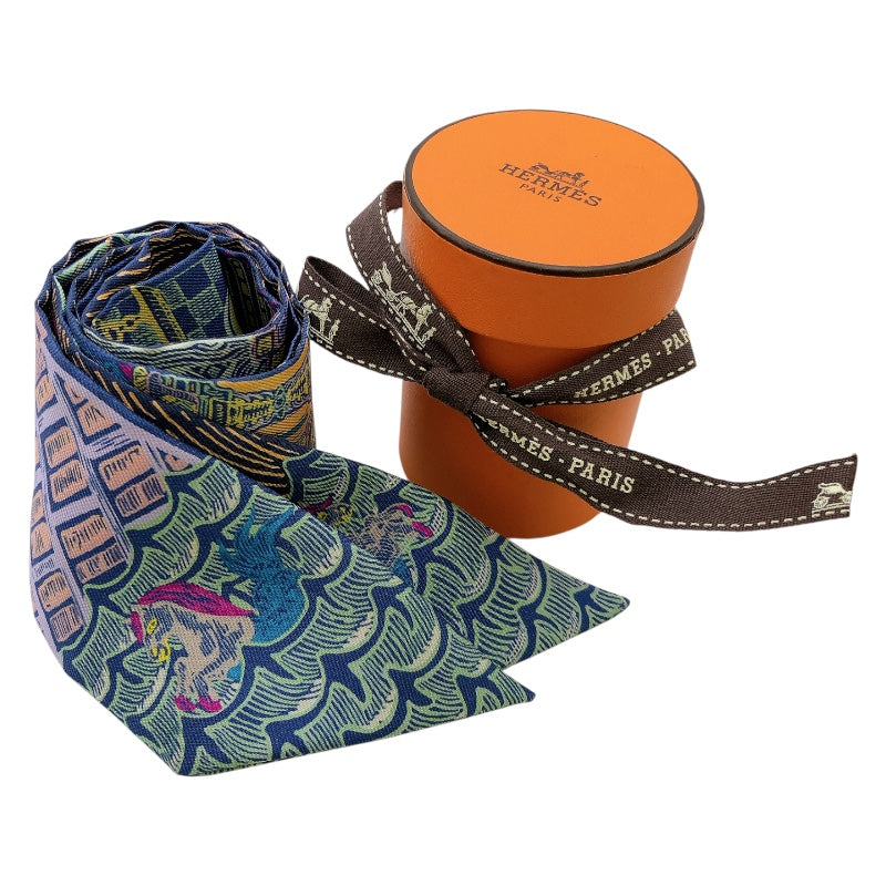 エルメス HERMES ツイリー　SUPER　SILK　QUEST 紫/緑/青 シルク100％ レディース スカーフ