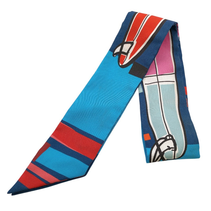 エルメス HERMES ツイリー Extrives Parisielu ブルー シルク100％ レディース スカーフ