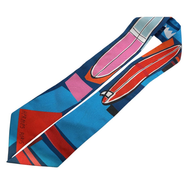 エルメス HERMES ツイリー Extrives Parisielu ブルー シルク100％ レディース スカーフ