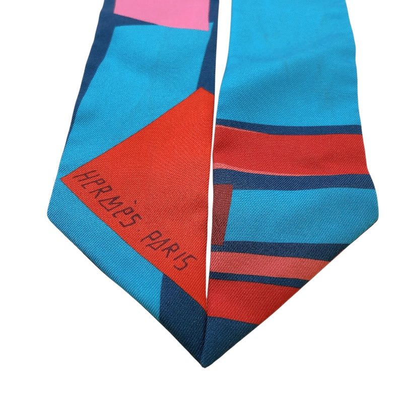 エルメス HERMES ツイリー Extrives Parisielu ブルー シルク100％ レディース スカーフ