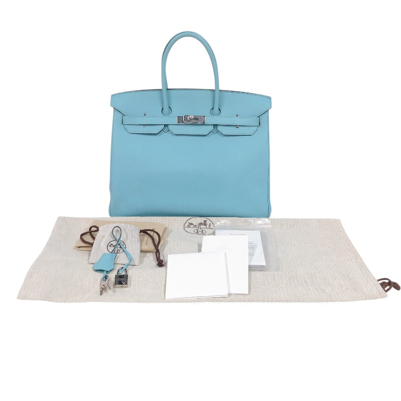 エルメス HERMES バーキン35 T刻印　(2015年製) ブルーアトール　シルバー金具 ヴォーエプソン レディース ハンドバッグ