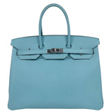 エルメス HERMES バーキン35 T刻印　(2015年製) ブルーアトール　シルバー金具 ヴォーエプソン レディース ハンドバッグ