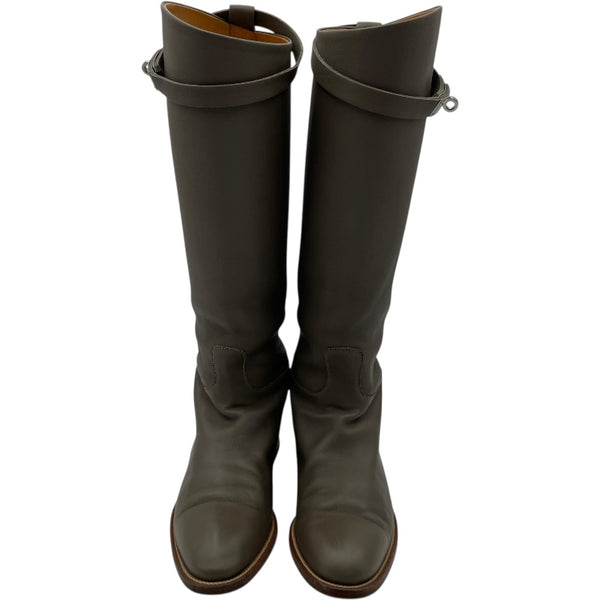 エルメス HERMES ジャンピング ケリー金具レザーロングブーツ グレー レザー レディース ブーツ