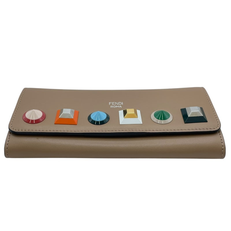フェンディ FENDI スタッズチェーンウォレット 8M0365 ベージュ系 レザー レディース ウォレットチェーン