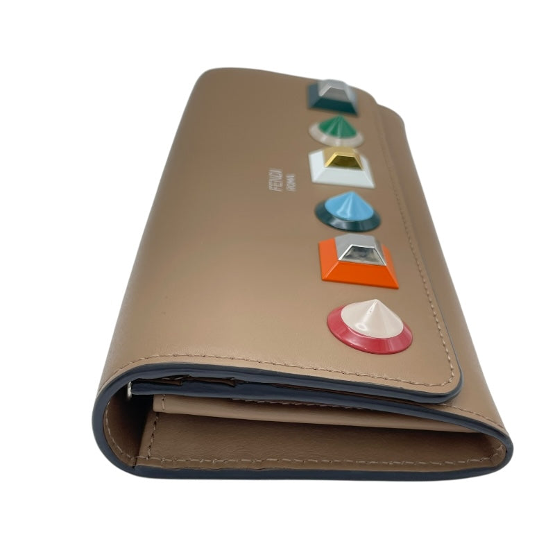 フェンディ FENDI スタッズチェーンウォレット 8M0365 ベージュ系 レザー レディース ウォレットチェーン