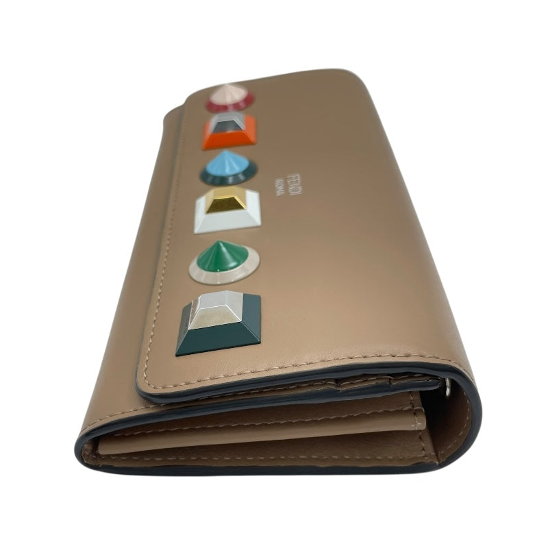 フェンディ FENDI スタッズチェーンウォレット 8M0365 ベージュ系 レザー レディース ウォレットチェーン