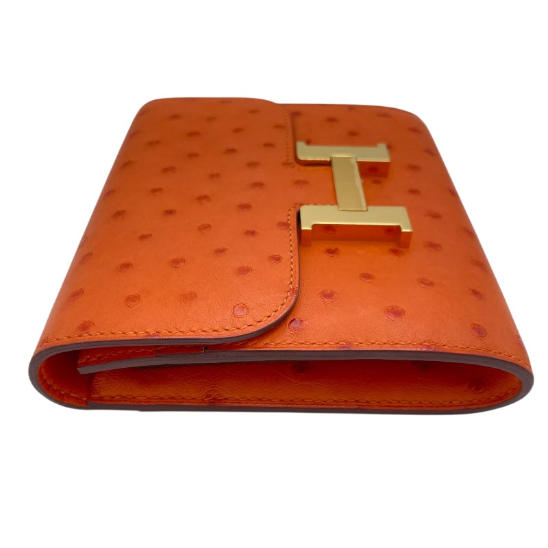 エルメス HERMES コンスタンス コンパクト A刻印（2017年製) オレンジ　ゴールド金具 オーストリッチ レディース 二つ折り財布