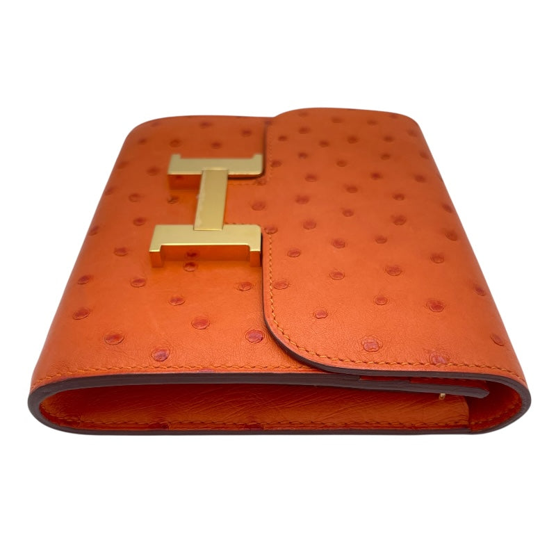 エルメス HERMES コンスタンス コンパクト A刻印（2017年製) オレンジ　ゴールド金具 オーストリッチ レディース 二つ折り財布