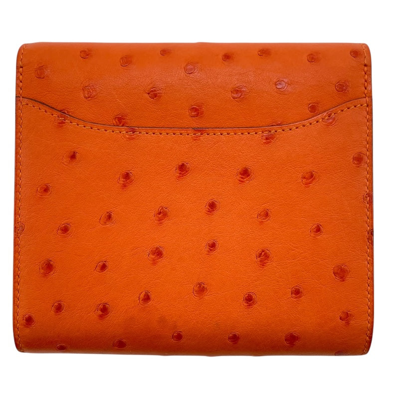 エルメス HERMES コンスタンス コンパクト A刻印（2017年製) オレンジ　ゴールド金具 オーストリッチ レディース 二つ折り財布