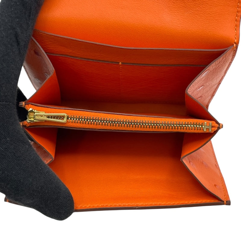 エルメス HERMES コンスタンス コンパクト A刻印（2017年製) オレンジ　ゴールド金具 オーストリッチ レディース 二つ折り財布