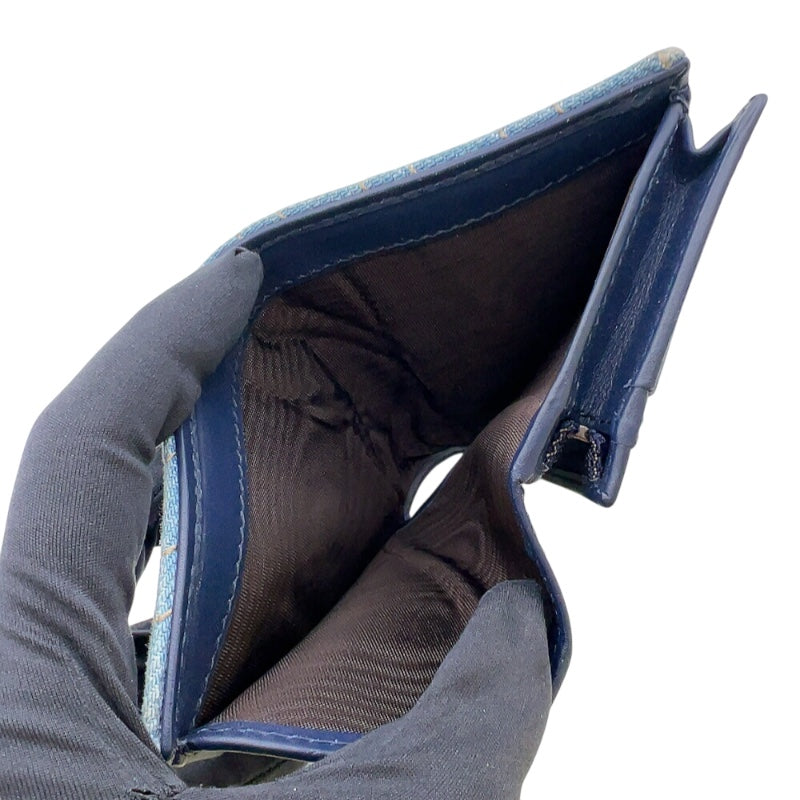 グッチ GUCCI GGマーモント　コンパクトウォレット 466492 ブルー　ゴールド金具 デニム/レザー ユニセックス 二つ折り財布