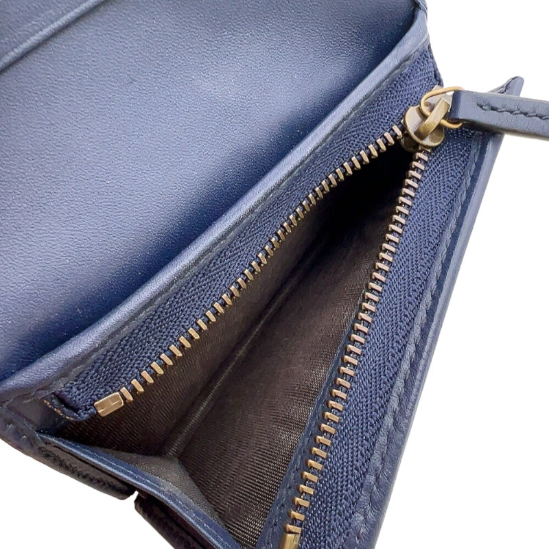 グッチ GUCCI GGマーモント　コンパクトウォレット 466492 ブルー　ゴールド金具 デニム/レザー ユニセックス 二つ折り財布