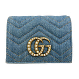 グッチ GUCCI GGマーモント　コンパクトウォレット 466492 ブルー　ゴールド金具 デニム/レザー ユニセックス 二つ折り財布