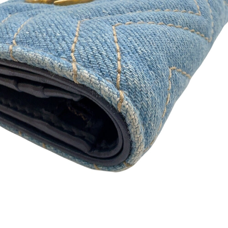 グッチ GUCCI GGマーモント　コンパクトウォレット 466492 ブルー　ゴールド金具 デニム/レザー ユニセックス 二つ折り財布