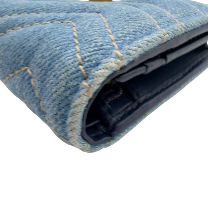 グッチ GUCCI GGマーモント　コンパクトウォレット 466492 ブルー　ゴールド金具 デニム/レザー ユニセックス 二つ折り財布