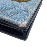 グッチ GUCCI GGマーモント　コンパクトウォレット 466492 ブルー　ゴールド金具 デニム/レザー ユニセックス 二つ折り財布