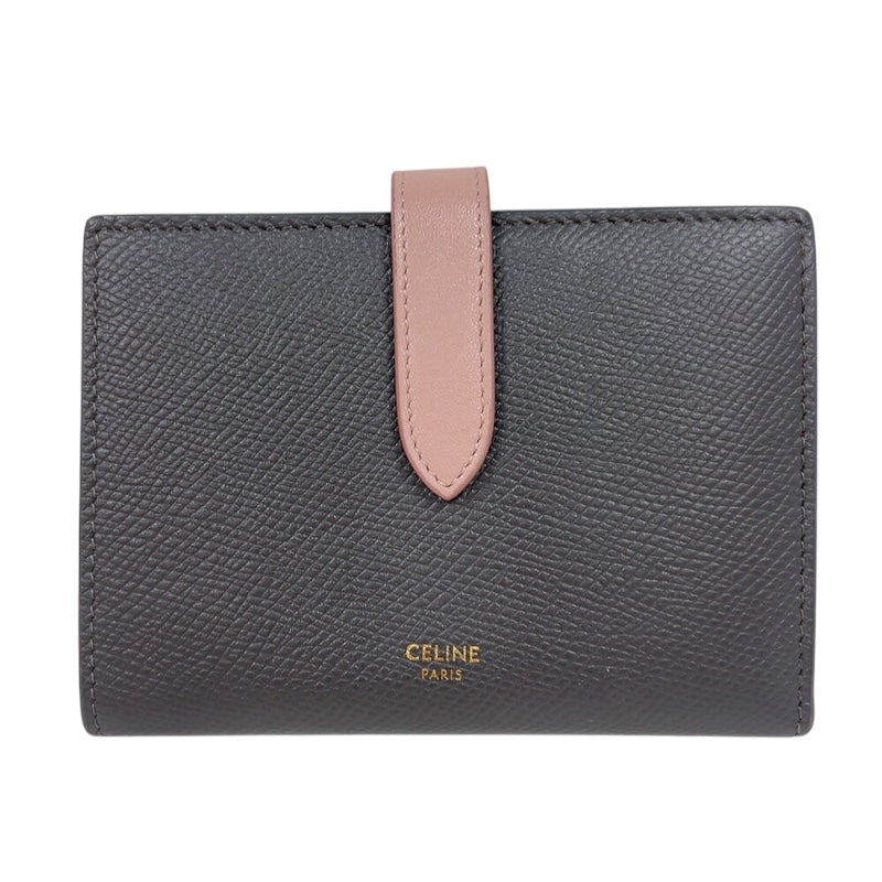 セリーヌ CELINE ミディアムストラップウォレット 10B643 グレー/ピンク グレインカーフ レディース 二つ折り財布
