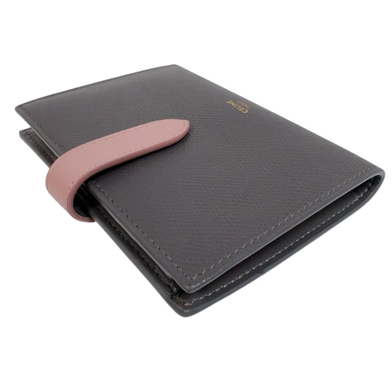 セリーヌ CELINE ミディアムストラップウォレット 10B643 グレー/ピンク グレインカーフ レディース 二つ折り財布