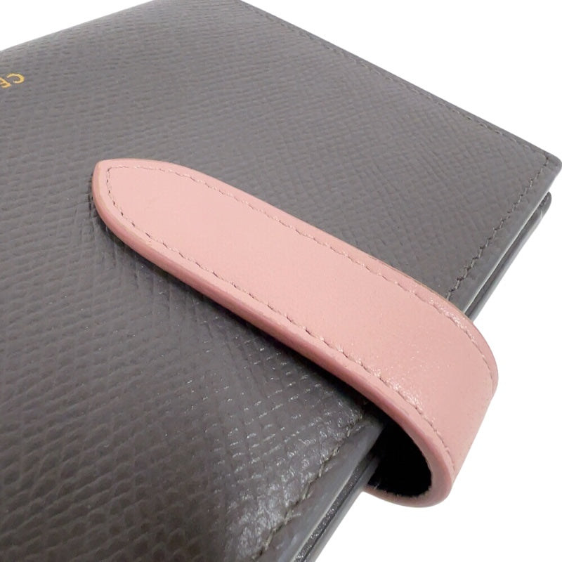 セリーヌ CELINE ミディアムストラップウォレット 10B643 グレー/ピンク グレインカーフ レディース 二つ折り財布