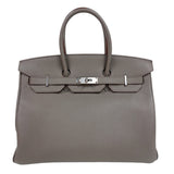エルメス HERMES バーキン35　 □Q刻　(2013年製) エタン　シルバー金具　 トリヨンクレマンス レディース ハンドバッグ