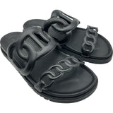 エルメス HERMES シェーヌダンクルサンダル ブラック レザー レディース サンダル