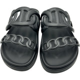 エルメス HERMES シェーヌダンクルサンダル ブラック レザー レディース サンダル