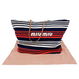 ミュウミュウ miu miu ロゴ刺繍トートバッグ 5BG280 ネイビー/レッド/ホワイト エンブロイダリー レディース トートバッグ
