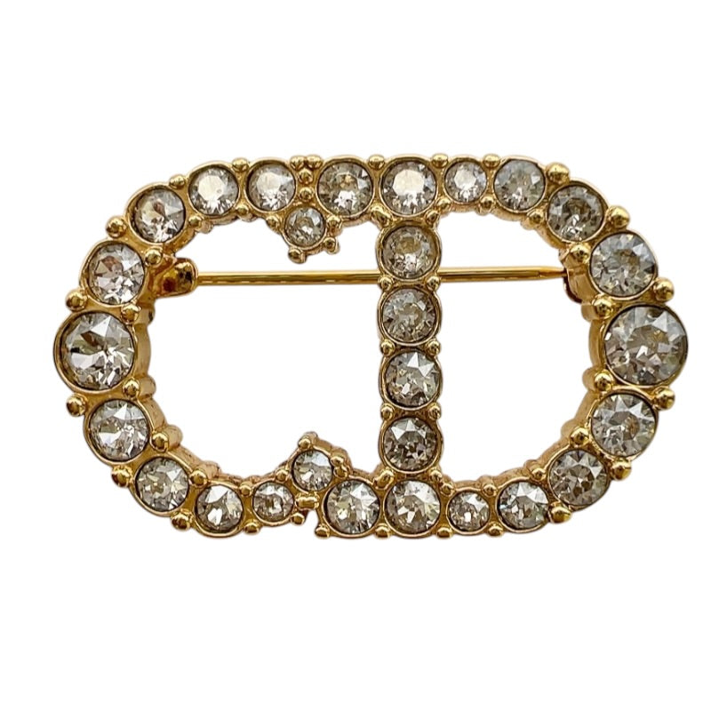 ディオール DIOR ラインストーン ロゴ ブローチ Ag925 クリスチャン