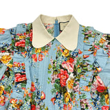 グッチ GUCCI 花柄フリルワンピース 477487 ブルー コットン レディース ワンピース
