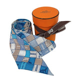 エルメス HERMES ツイリー ブルー/ホワイト/ブラウン シルク レディース スカーフ