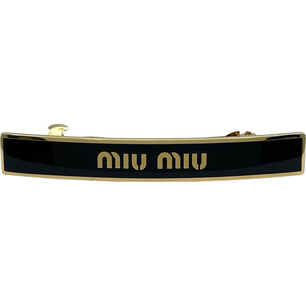 miumiuエナメルメタル ヘアクリップ ブラック 購入証明書付き ミュウミュウ miu miu ロゴヘアクリップ 5IF172 ブラック/ゴールド