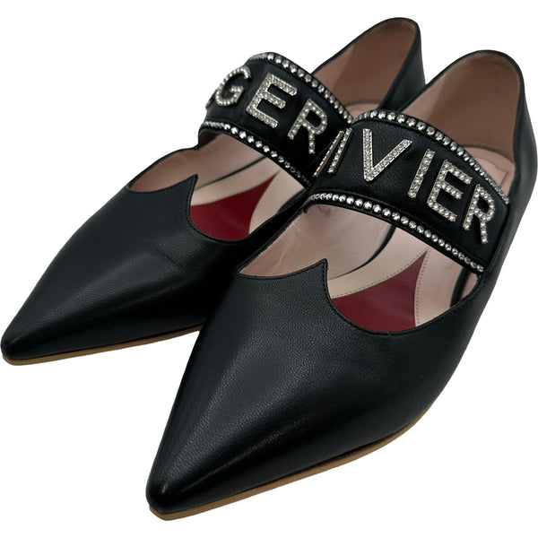 Roger Vivier ロジェヴィヴィエ バックル パンプス 黒 37 1/2 ロジェ ヴィヴィエ ROGER VIVIER ビジューロゴフラットパンプス