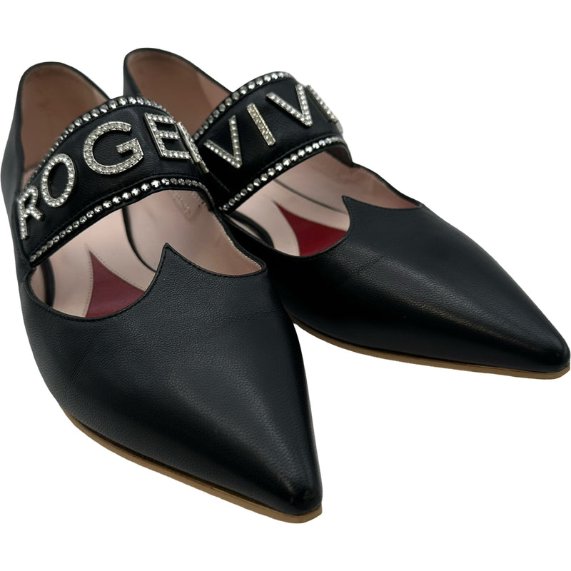 GW前限定価格 Roger Vivier パンプス ロジェヴィヴィエ 希少 34 ロジェ ヴィヴィエ ROGER VIVIER ビジューロゴフラットパンプス