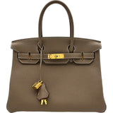 エルメス HERMES バーキン30 U刻印 エトゥープ ゴールド金具 トゴ レディース ハンドバッグ