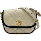 シャネル CHANEL マトラッセ ミニフラップショルダー 31番台 アイボリー/ブラック ゴールド金具 キャビアスキン レディース ショルダーバッグ